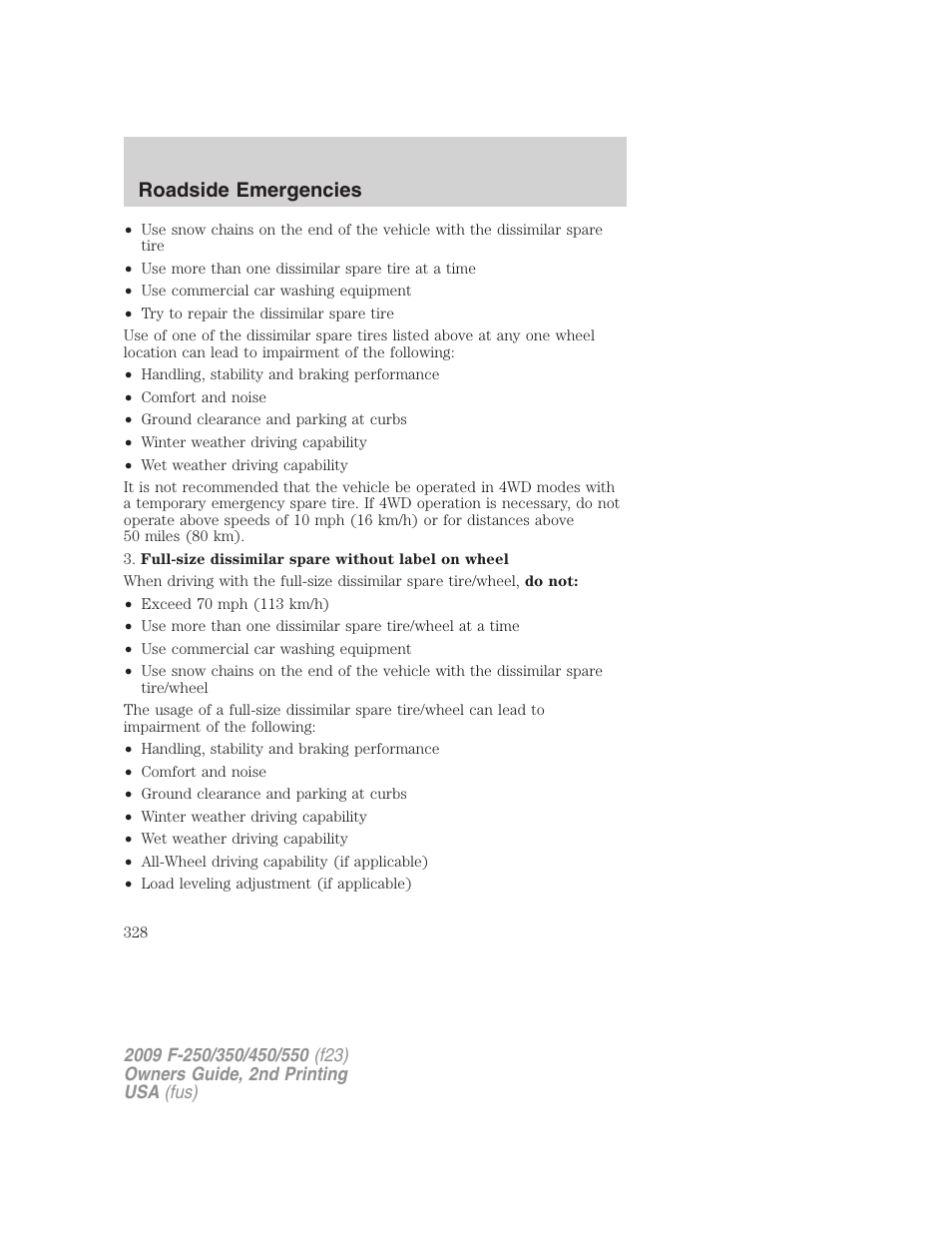 Roadside emergencies | FORD 2009 F-550 v.2 User Manual | Page 328 / 419