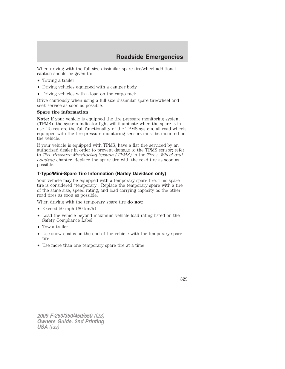 Roadside emergencies | FORD 2009 F-550 v.2 User Manual | Page 329 / 419
