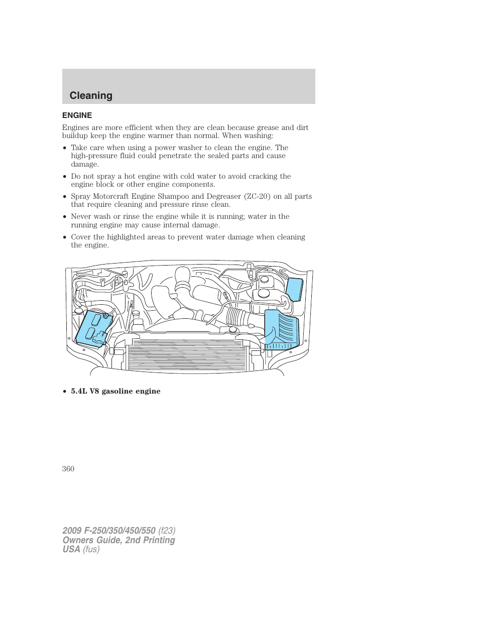 Engine, Cleaning | FORD 2009 F-550 v.2 User Manual | Page 360 / 419