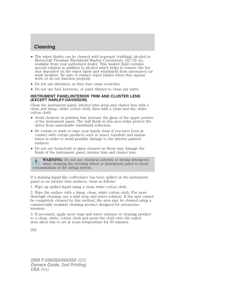 Cleaning | FORD 2009 F-550 v.2 User Manual | Page 362 / 419
