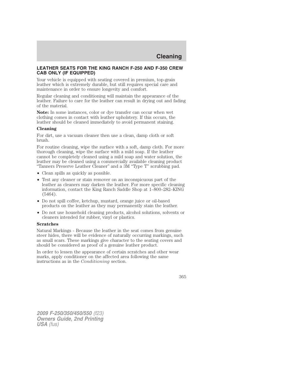 Cleaning | FORD 2009 F-550 v.2 User Manual | Page 365 / 419
