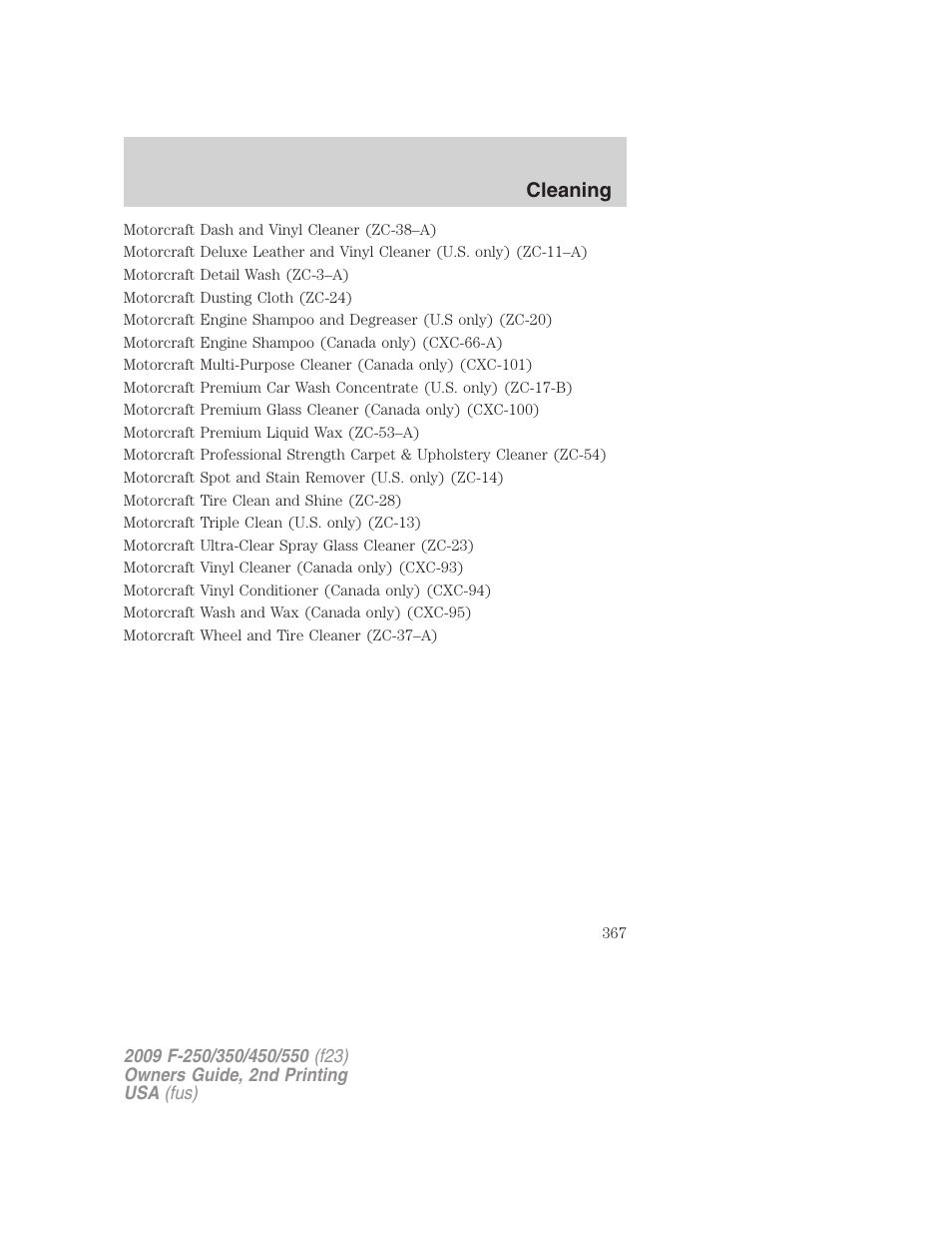 Cleaning | FORD 2009 F-550 v.2 User Manual | Page 367 / 419