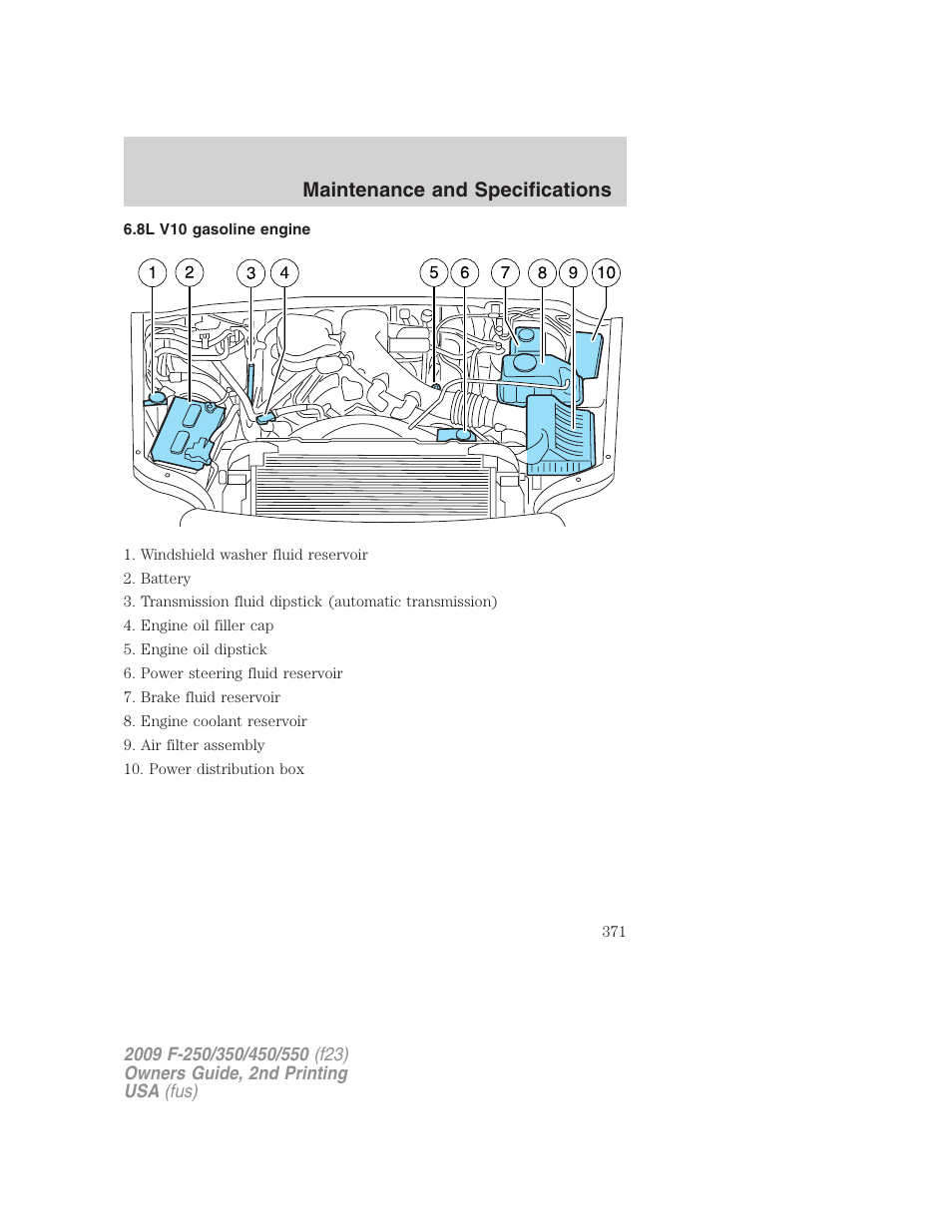 8l v10 gasoline engine, Maintenance and specifications | FORD 2009 F-550 v.2 User Manual | Page 371 / 419