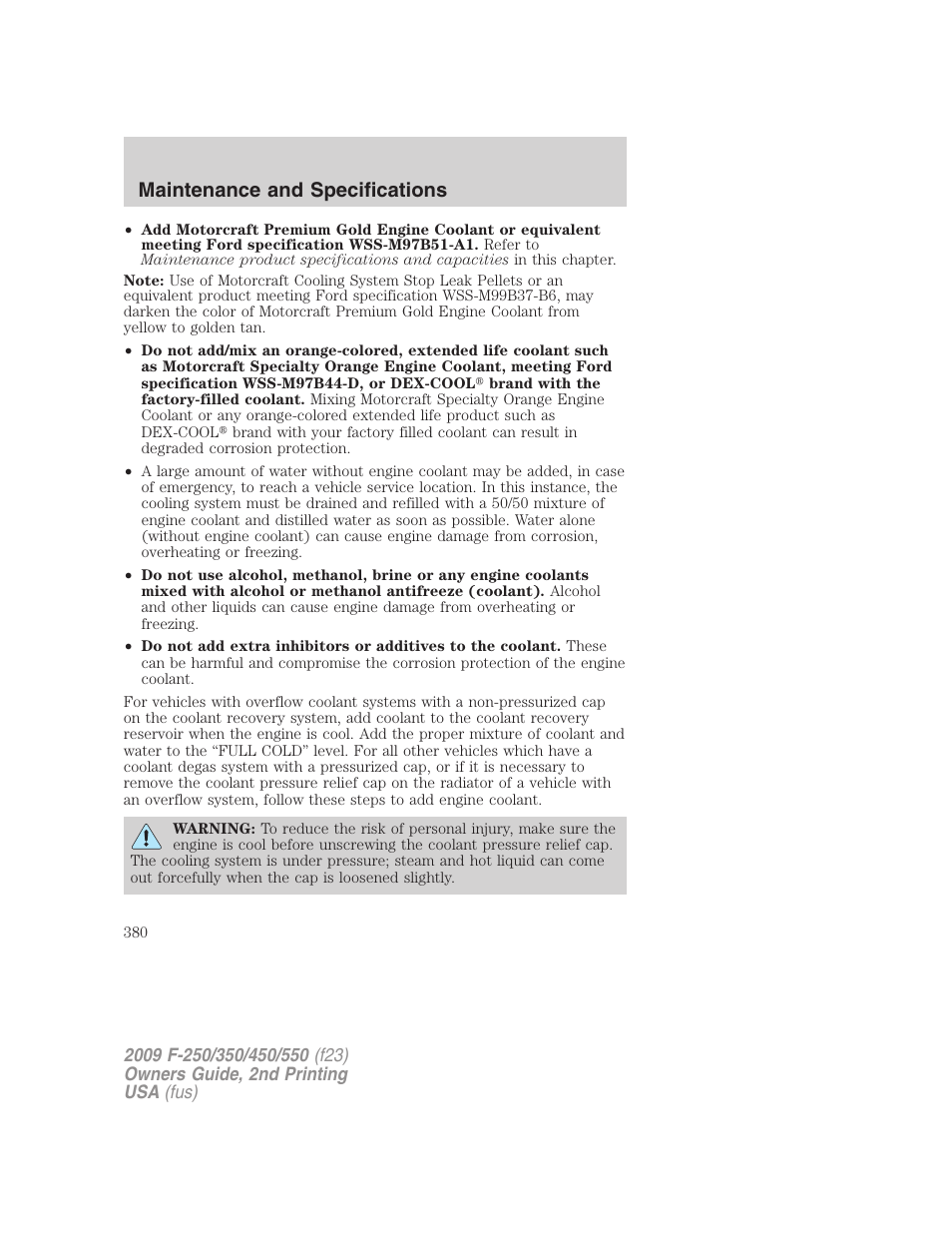 Maintenance and specifications | FORD 2009 F-550 v.2 User Manual | Page 380 / 419