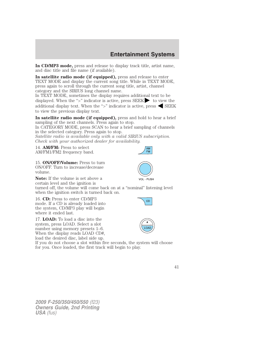 Entertainment systems | FORD 2009 F-550 v.2 User Manual | Page 41 / 419