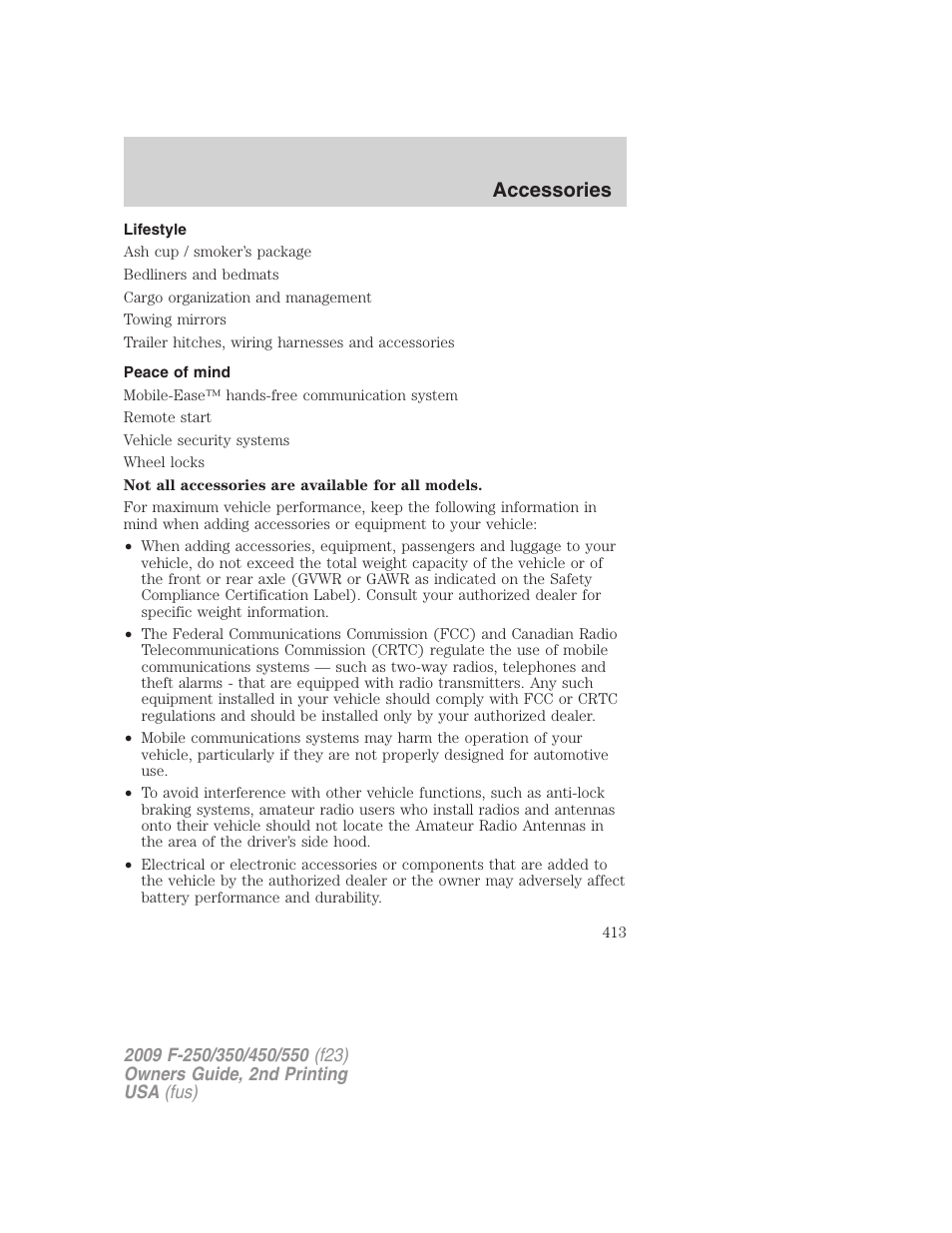Lifestyle, Peace of mind, Accessories | FORD 2009 F-550 v.2 User Manual | Page 413 / 419