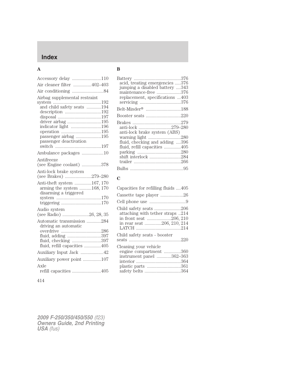 Index | FORD 2009 F-550 v.2 User Manual | Page 414 / 419