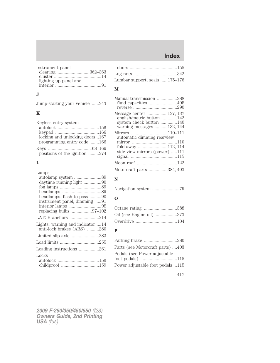 Index | FORD 2009 F-550 v.2 User Manual | Page 417 / 419