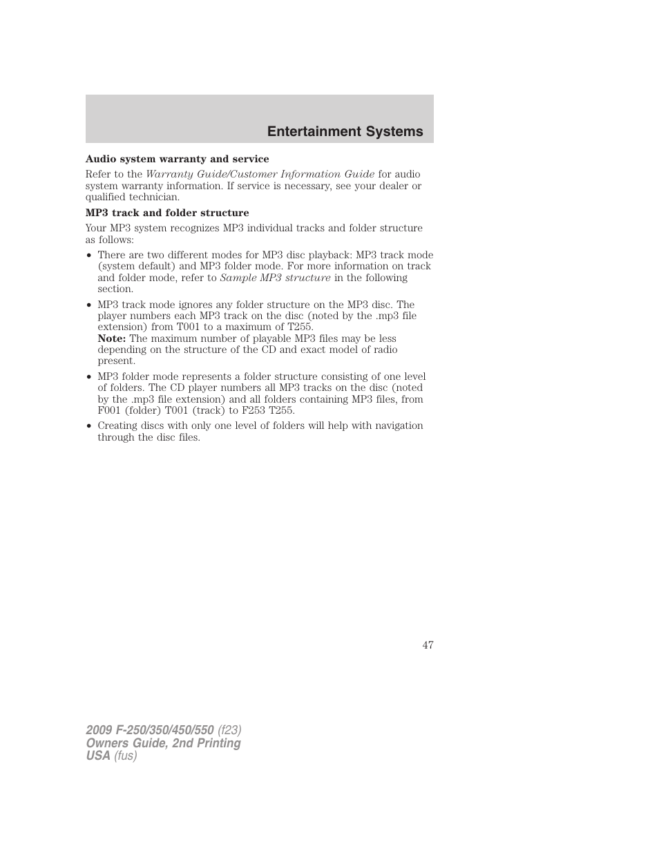 Entertainment systems | FORD 2009 F-550 v.2 User Manual | Page 47 / 419