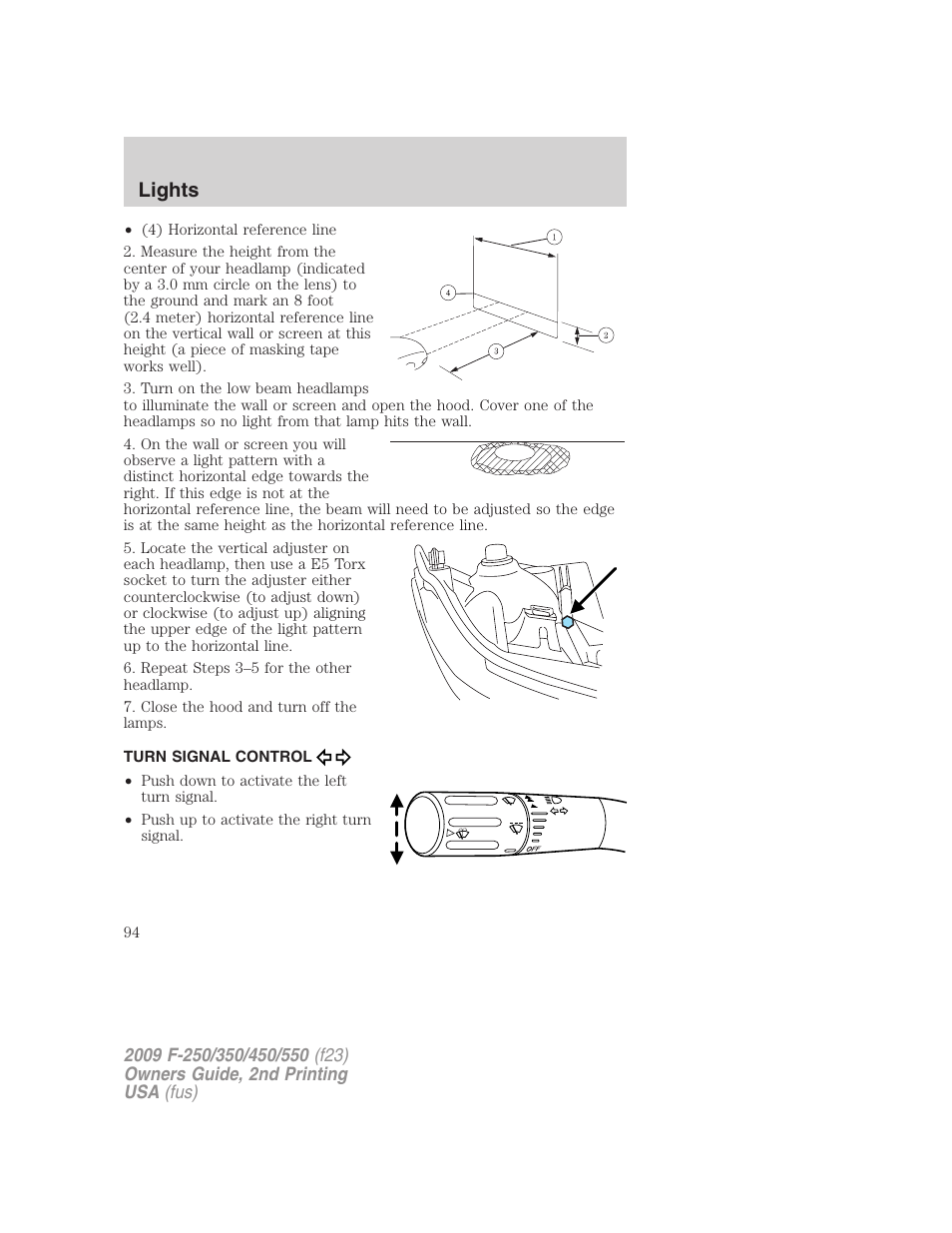 Turn signal control, Lights | FORD 2009 F-550 v.2 User Manual | Page 94 / 419