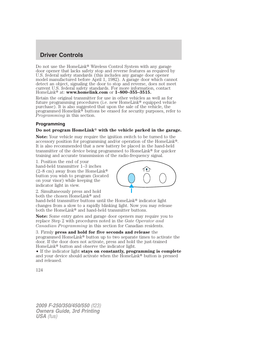 Programming, Driver controls | FORD 2009 F-550 v.3 User Manual | Page 124 / 419