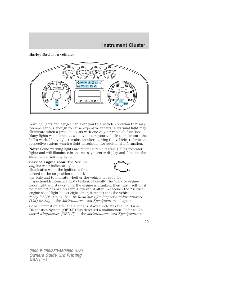 Instrument cluster | FORD 2009 F-550 v.3 User Manual | Page 15 / 419