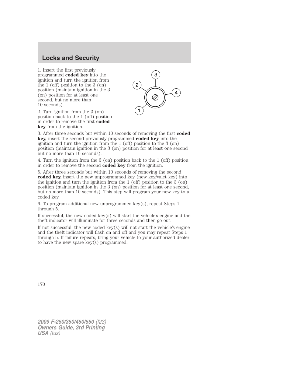Locks and security | FORD 2009 F-550 v.3 User Manual | Page 170 / 419