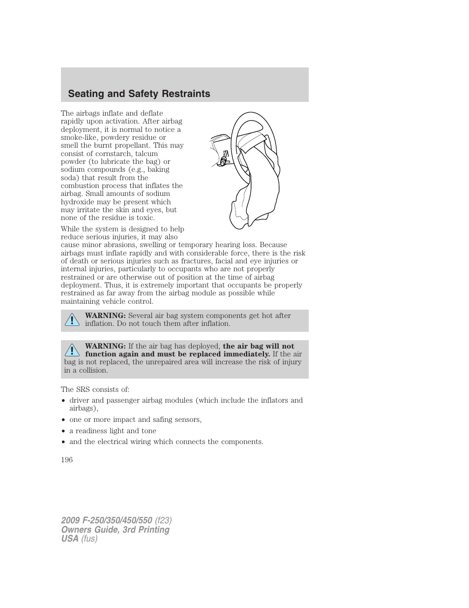 Seating and safety restraints | FORD 2009 F-550 v.3 User Manual | Page 196 / 419