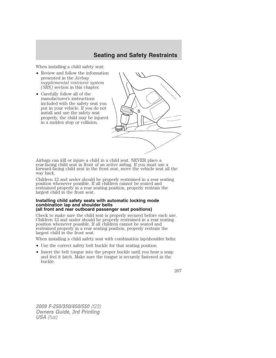 Seating and safety restraints | FORD 2009 F-550 v.3 User Manual | Page 207 / 419