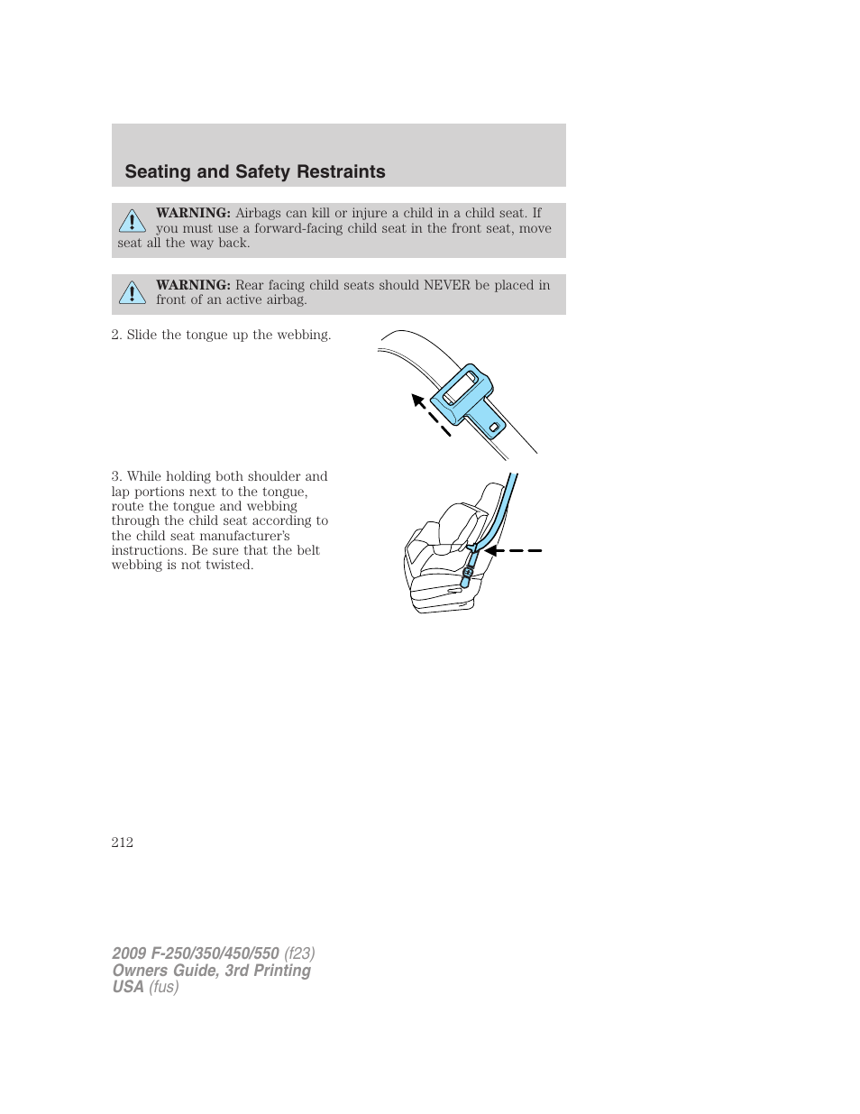 Seating and safety restraints | FORD 2009 F-550 v.3 User Manual | Page 212 / 419