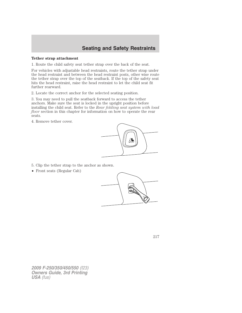 Seating and safety restraints | FORD 2009 F-550 v.3 User Manual | Page 217 / 419