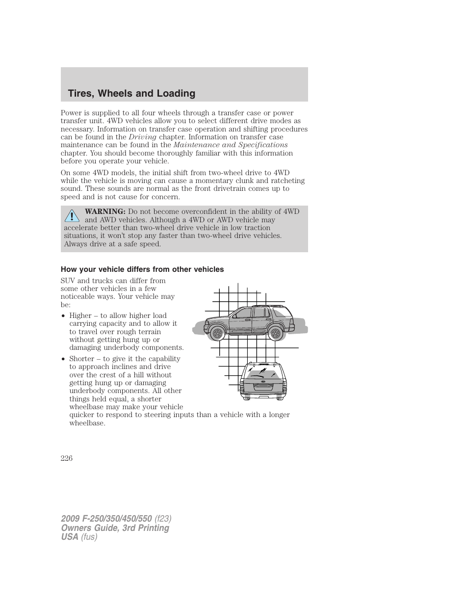 How your vehicle differs from other vehicles, Tires, wheels and loading | FORD 2009 F-550 v.3 User Manual | Page 226 / 419
