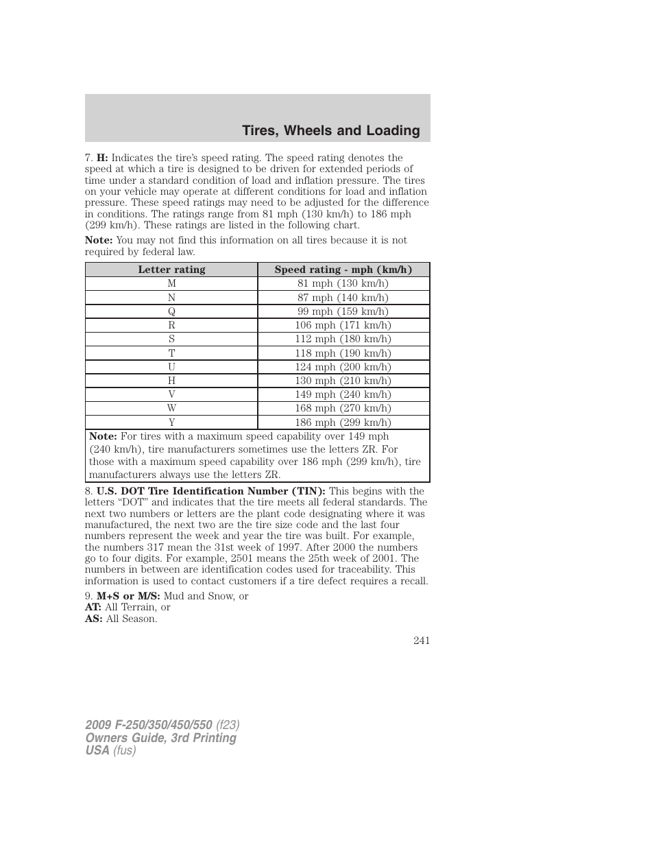 Tires, wheels and loading | FORD 2009 F-550 v.3 User Manual | Page 241 / 419