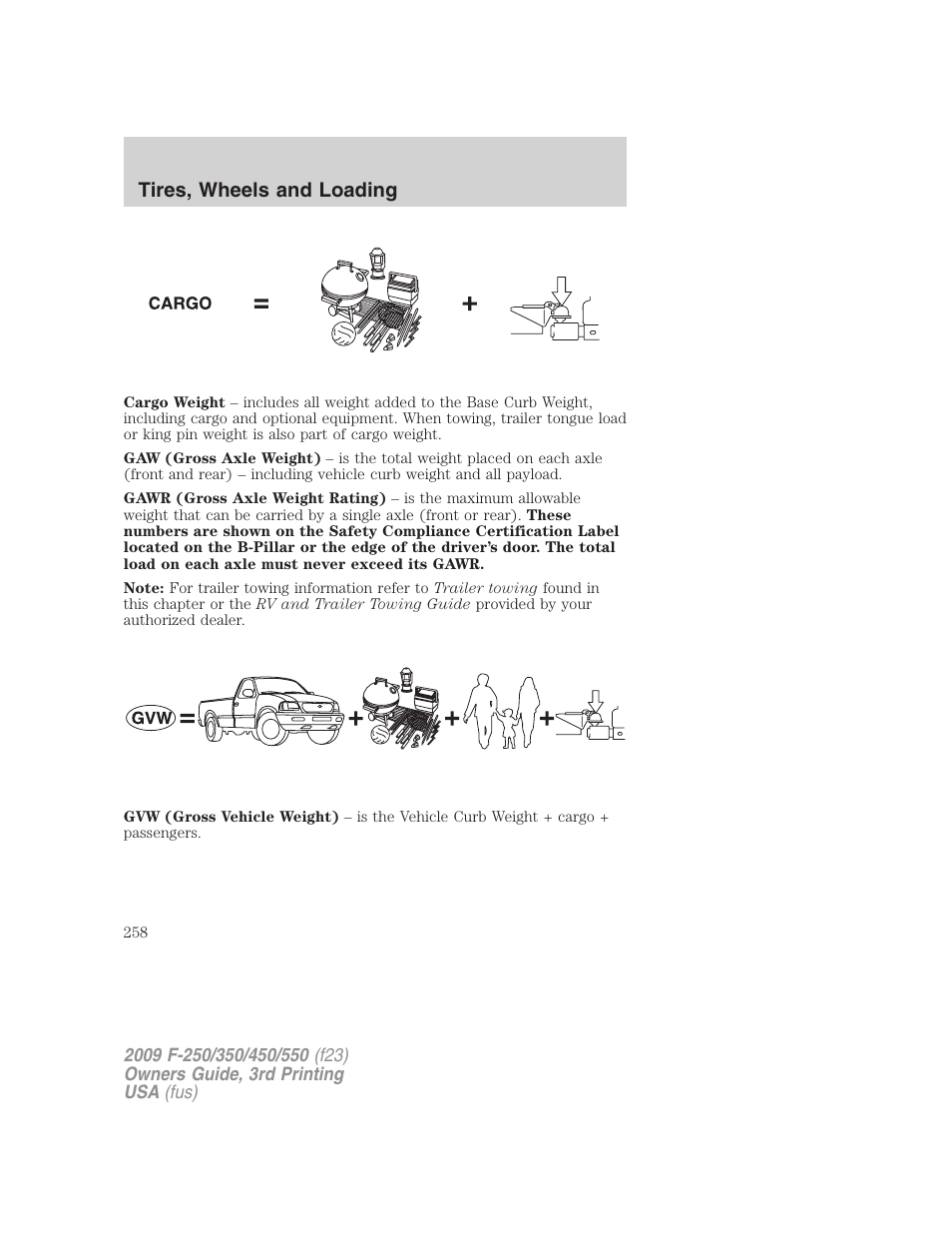 Tires, wheels and loading | FORD 2009 F-550 v.3 User Manual | Page 258 / 419