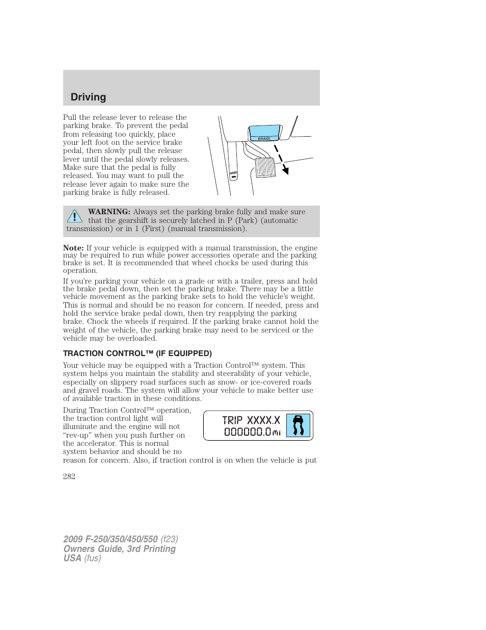 Traction control™ (if equipped), Traction control, Driving | FORD 2009 F-550 v.3 User Manual | Page 282 / 419