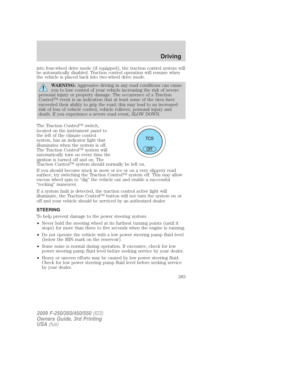 Steering, Driving | FORD 2009 F-550 v.3 User Manual | Page 283 / 419