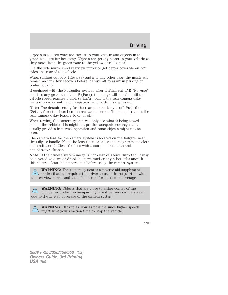 Driving | FORD 2009 F-550 v.3 User Manual | Page 295 / 419