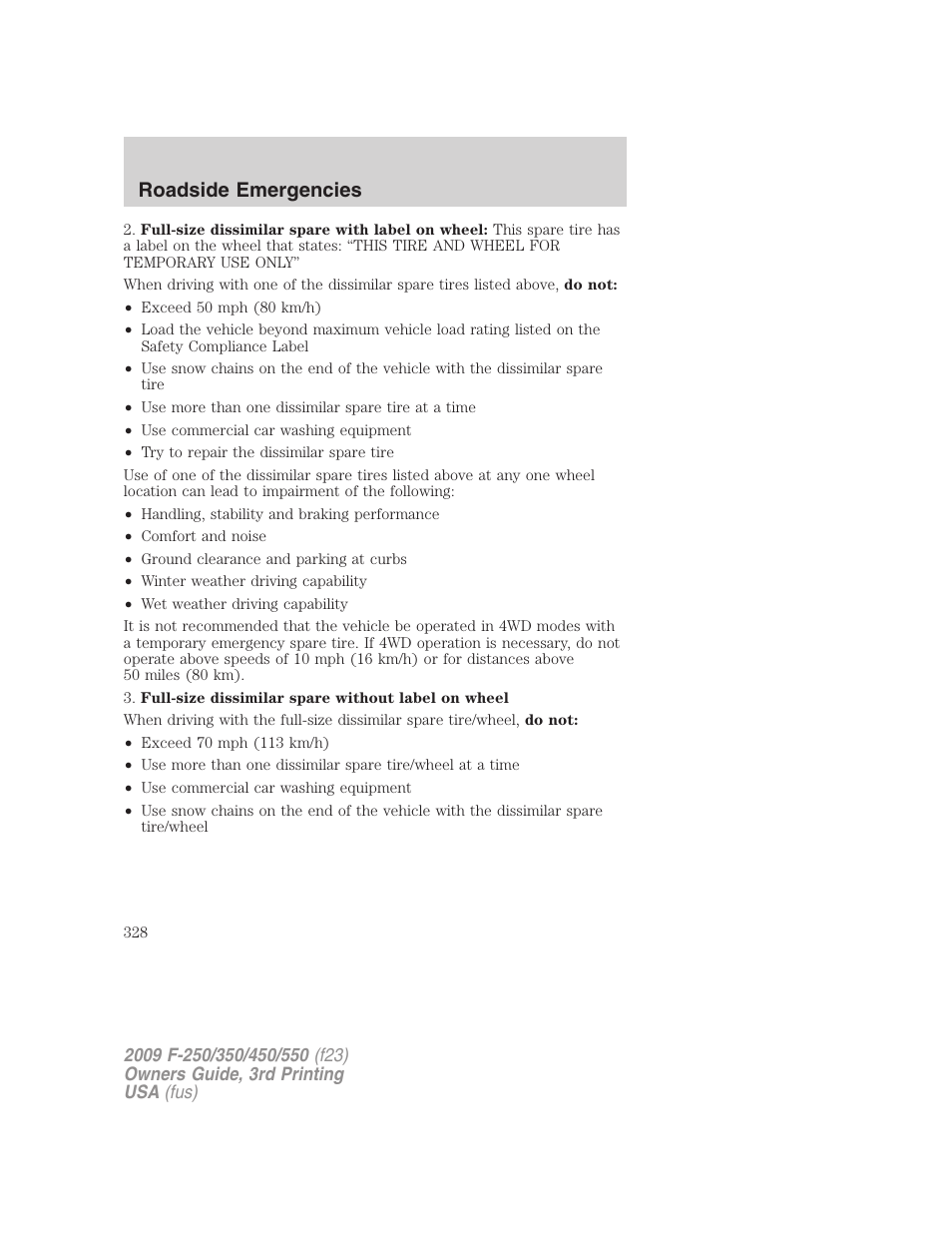 Roadside emergencies | FORD 2009 F-550 v.3 User Manual | Page 328 / 419