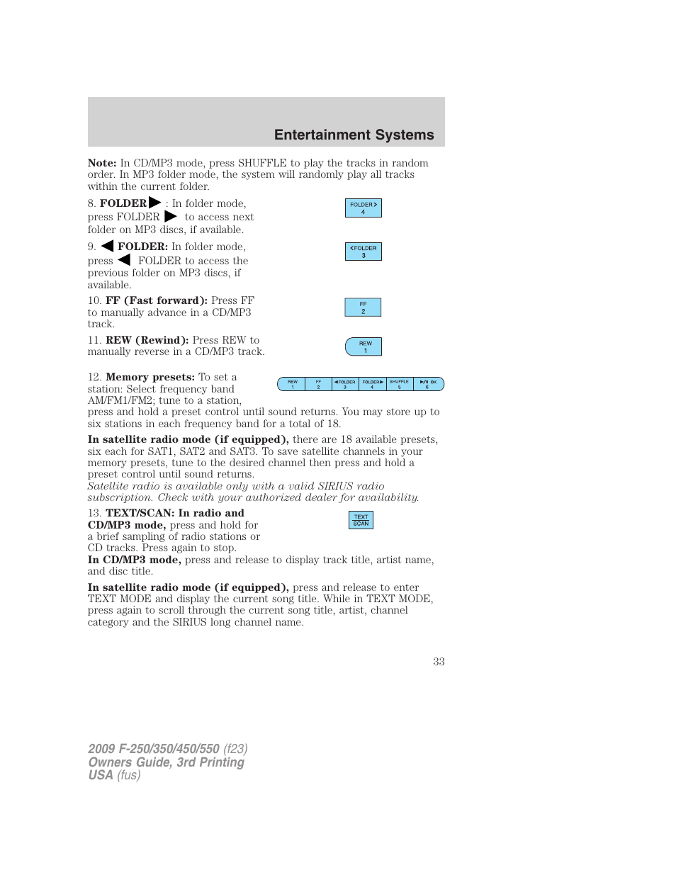 Entertainment systems | FORD 2009 F-550 v.3 User Manual | Page 33 / 419