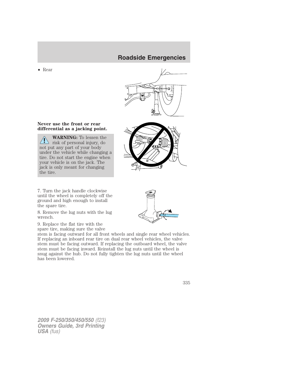 Roadside emergencies | FORD 2009 F-550 v.3 User Manual | Page 335 / 419