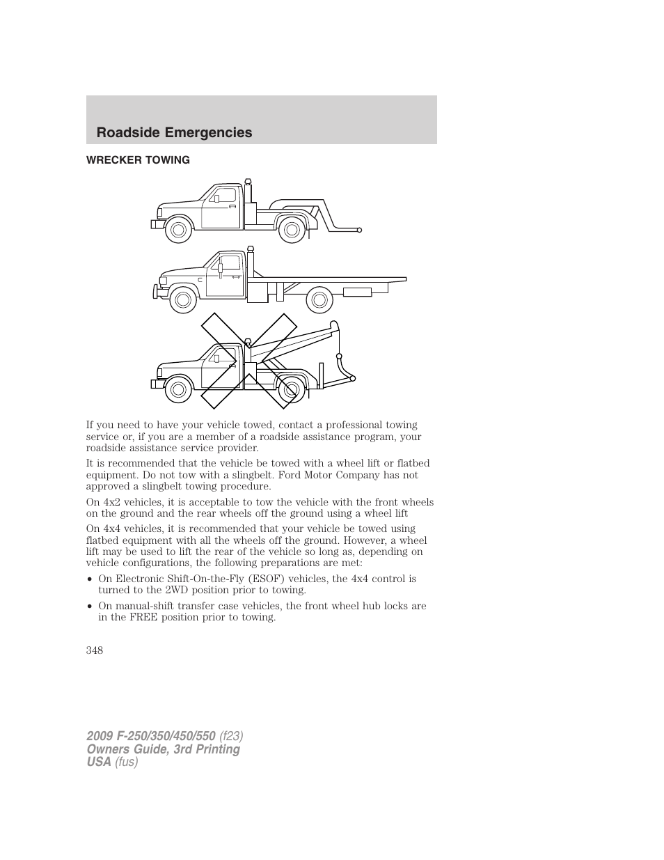 Wrecker towing, Roadside emergencies | FORD 2009 F-550 v.3 User Manual | Page 348 / 419