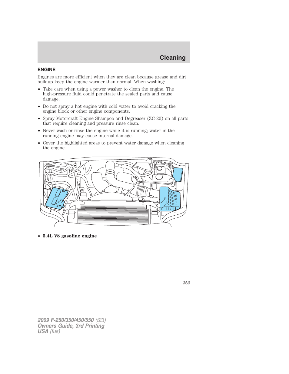 Engine, Cleaning | FORD 2009 F-550 v.3 User Manual | Page 359 / 419