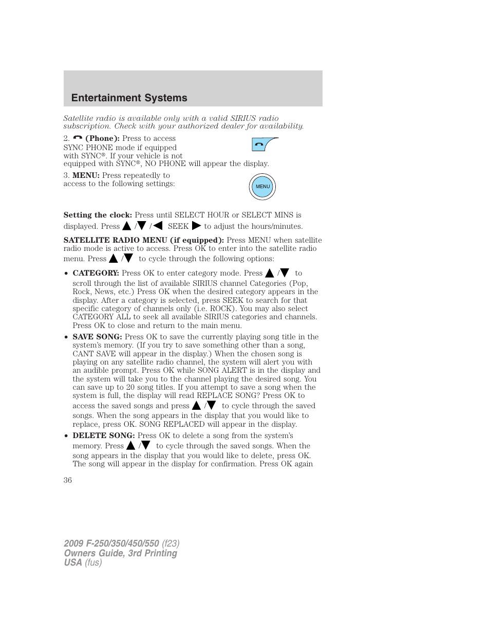 Entertainment systems | FORD 2009 F-550 v.3 User Manual | Page 36 / 419