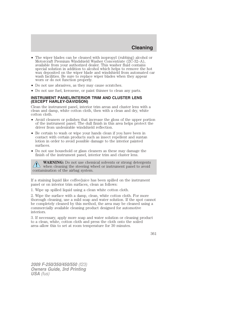 Cleaning | FORD 2009 F-550 v.3 User Manual | Page 361 / 419