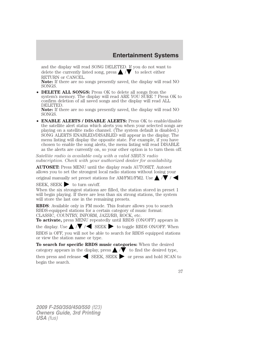 Entertainment systems | FORD 2009 F-550 v.3 User Manual | Page 37 / 419