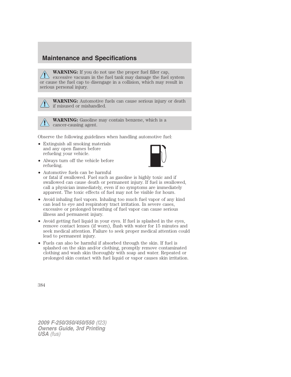 Maintenance and specifications | FORD 2009 F-550 v.3 User Manual | Page 384 / 419