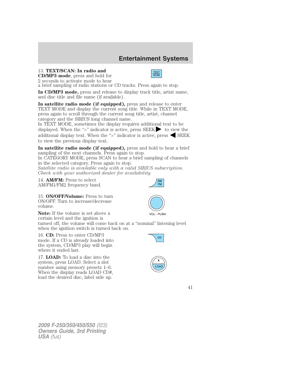 Entertainment systems | FORD 2009 F-550 v.3 User Manual | Page 41 / 419