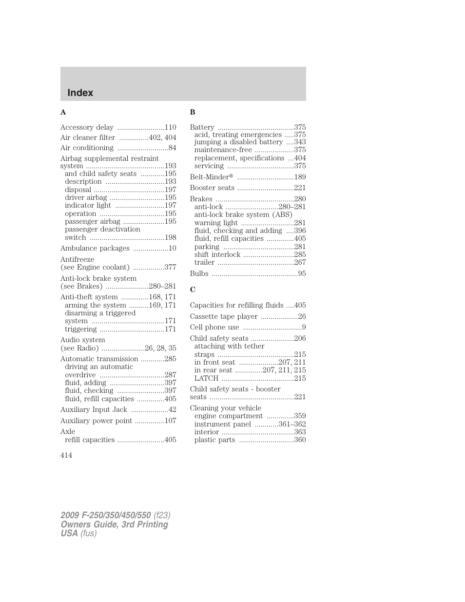 Index | FORD 2009 F-550 v.3 User Manual | Page 414 / 419