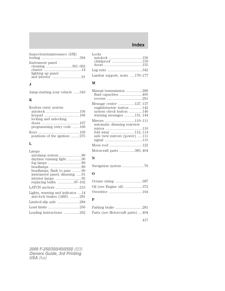 Index | FORD 2009 F-550 v.3 User Manual | Page 417 / 419