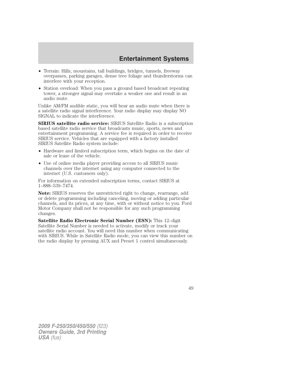 Entertainment systems | FORD 2009 F-550 v.3 User Manual | Page 49 / 419