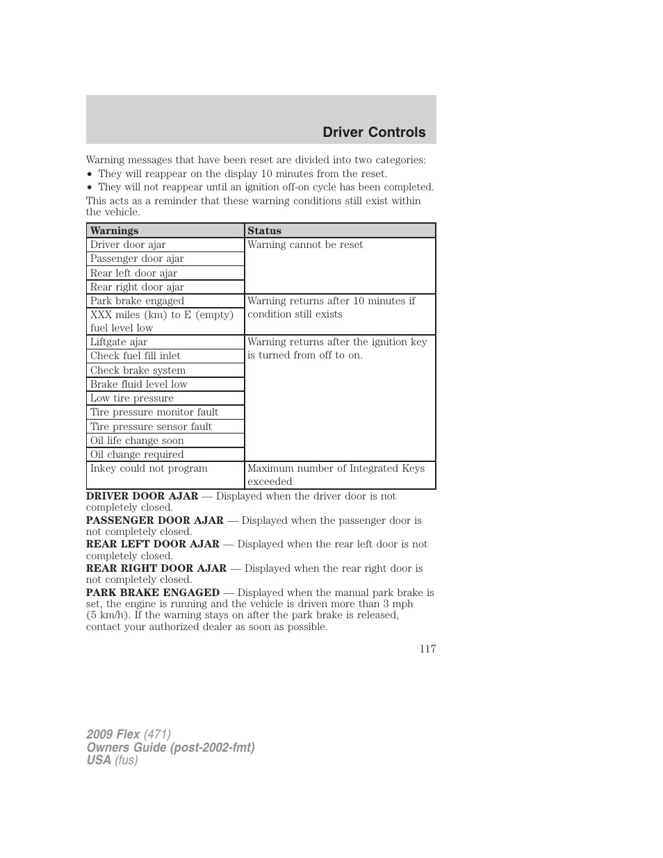 Driver controls | FORD 2009 Flex v.1 User Manual | Page 117 / 374