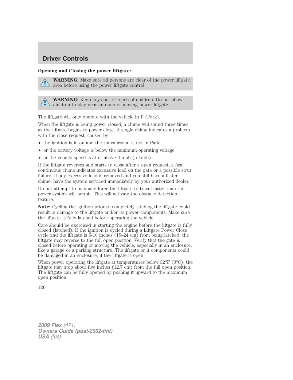 Driver controls | FORD 2009 Flex v.1 User Manual | Page 120 / 374