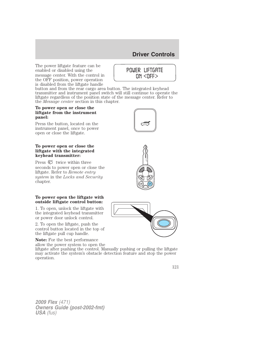 Driver controls | FORD 2009 Flex v.1 User Manual | Page 121 / 374