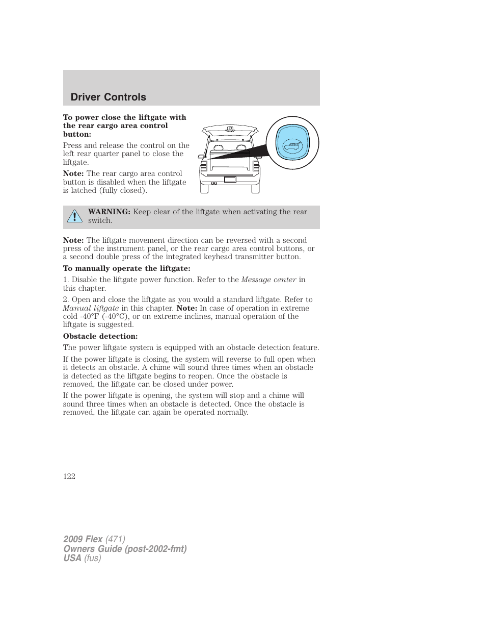 Driver controls | FORD 2009 Flex v.1 User Manual | Page 122 / 374