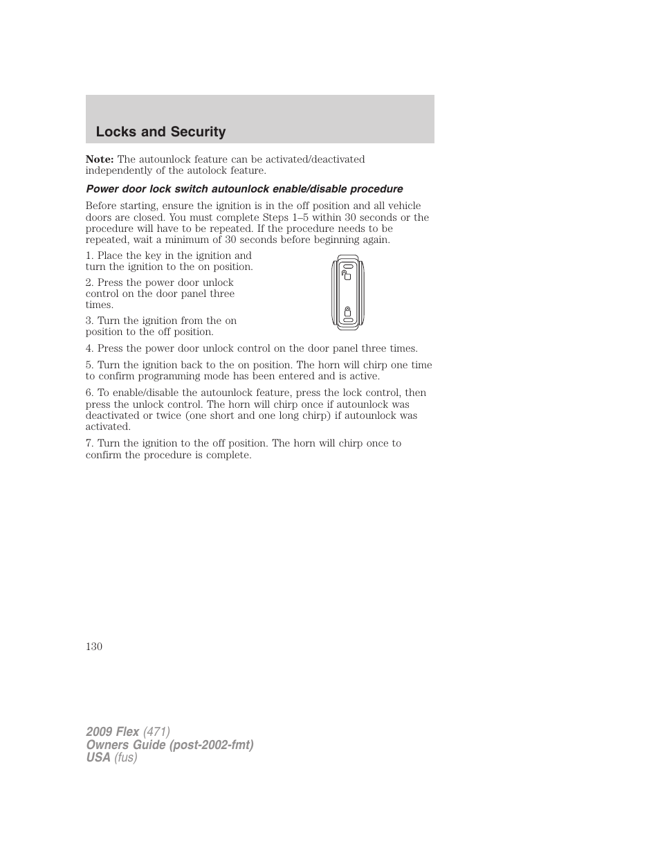 Locks and security | FORD 2009 Flex v.1 User Manual | Page 130 / 374