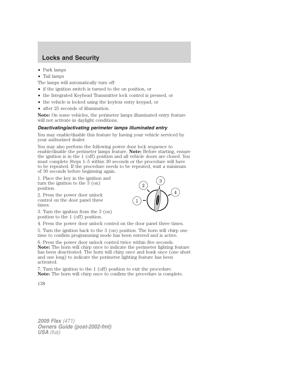 Locks and security | FORD 2009 Flex v.1 User Manual | Page 138 / 374