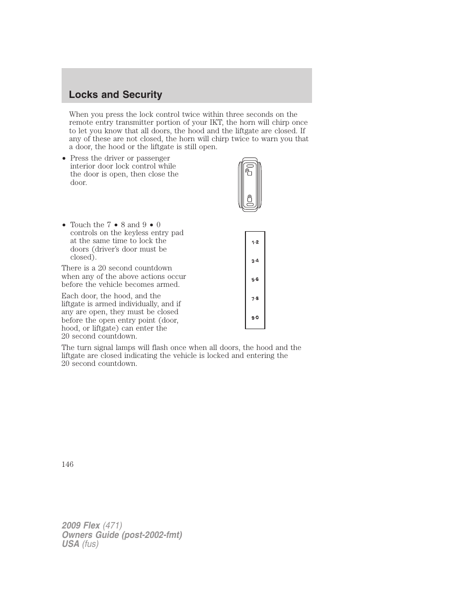 Locks and security | FORD 2009 Flex v.1 User Manual | Page 146 / 374