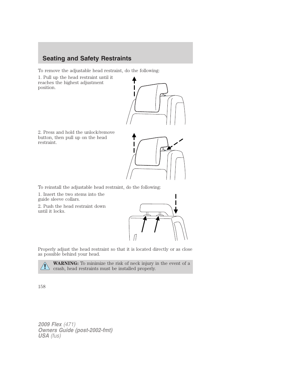 Seating and safety restraints | FORD 2009 Flex v.1 User Manual | Page 158 / 374