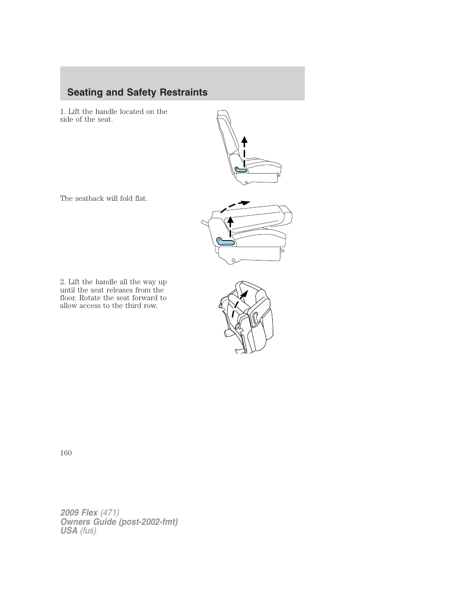 Seating and safety restraints | FORD 2009 Flex v.1 User Manual | Page 160 / 374