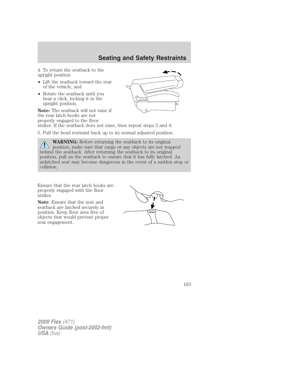 Seating and safety restraints | FORD 2009 Flex v.1 User Manual | Page 163 / 374